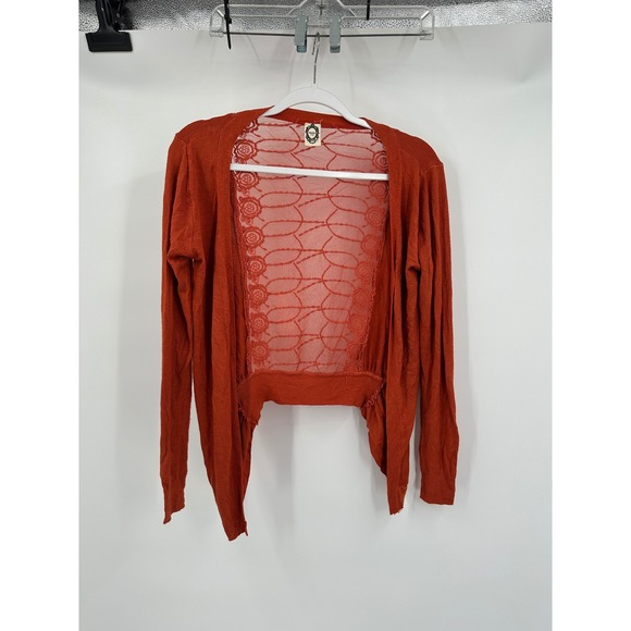 Boho Indie Folk Burnt Orange Women S Cardigan Lace Back Cottagecore Romantic - Picture 1 of 8